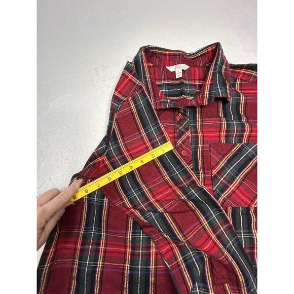 Time & Tru Womens Plaid Flannel Shirt Large Red Green Gold Button Up Long Sleeve - Picture 6 of 9